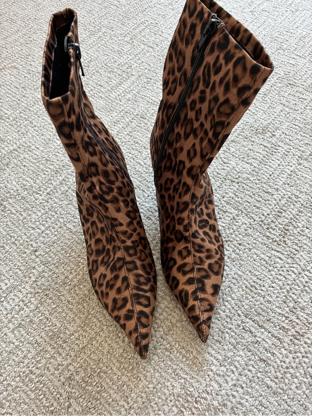Leopard Print Women's Pointed Toe Mid-Calf Boots - Brown. EU 38
